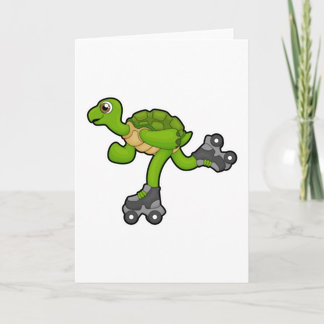 Turtle as Skater with Roller skates Card (Front)
