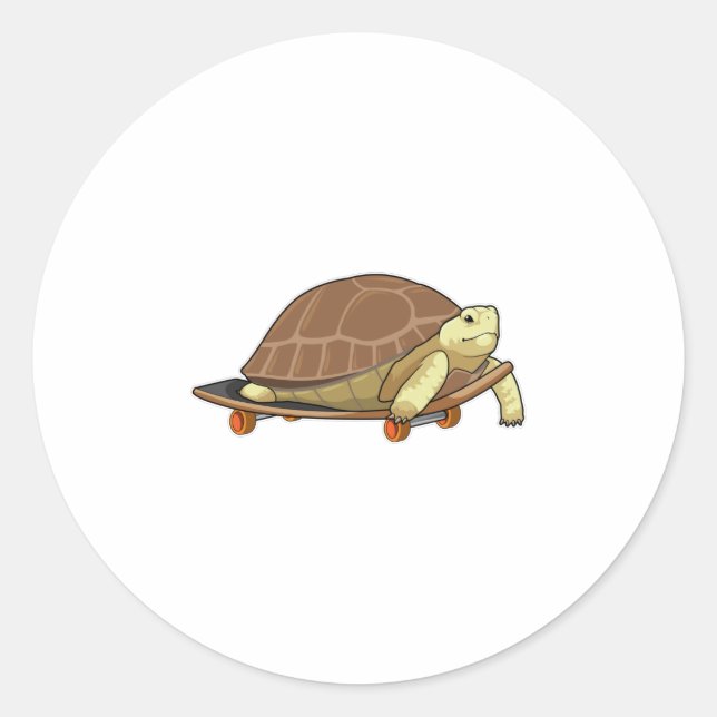 Turtle as Skater with Skateboard Classic Round Sticker (Front)