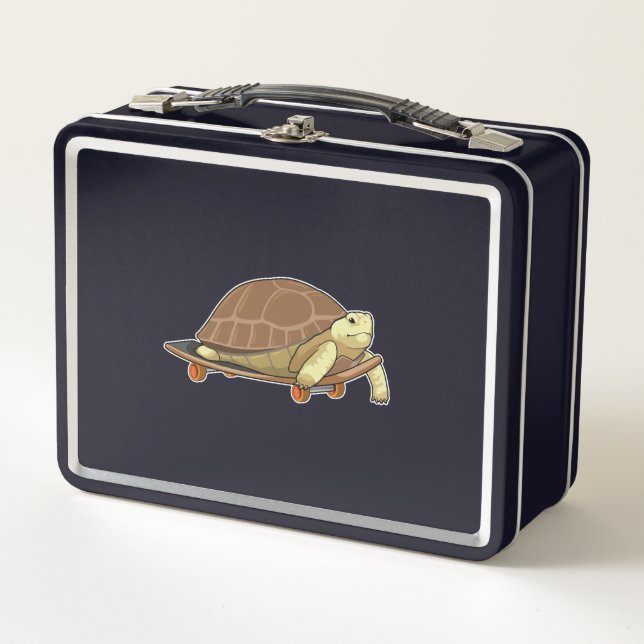 Turtle as Skater with Skateboard Metal Lunch Box (Front)