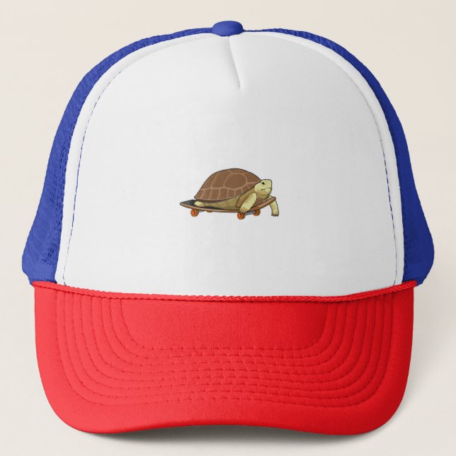 Turtle as Skater with Skateboard Trucker Hat (Front)