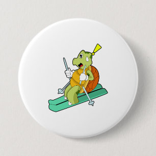 Turtle as Skier with Ski 7.5 Cm Round Badge