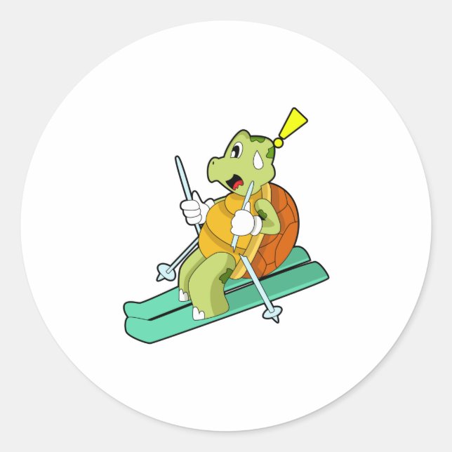 Turtle as Skier with Ski Classic Round Sticker (Front)