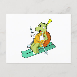 Turtle as Skier with Ski Postcard