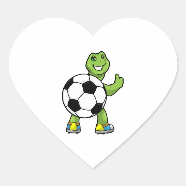 Turtle As Soccer Player With Soccer Ball Heart Sticker (Front)