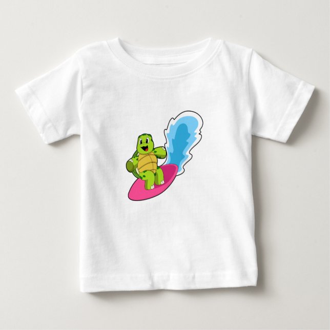 Turtle as Surfer with Surfboard Baby T-Shirt (Front)