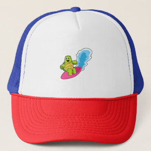 Turtle as Surfer with Surfboard Trucker Hat
