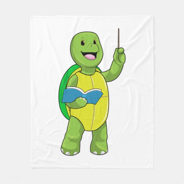 Turtle as Teacher with Book & Pointer Fleece Blanket (Front)