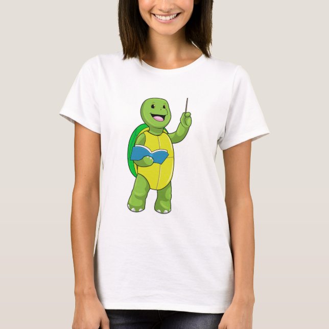 Turtle as Teacher with Book & Pointer T-Shirt (Front)
