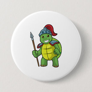 Turtle as Warrior with Spear & Helmet 7.5 Cm Round Badge