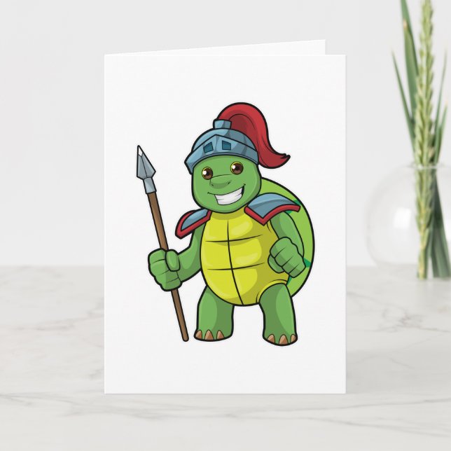 Turtle as Warrior with Spear & Helmet Card (Front)