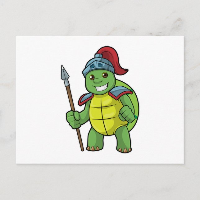 Turtle as Warrior with Spear & Helmet Postcard (Front)