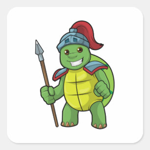 Turtle as Warrior with Spear & Helmet Square Sticker