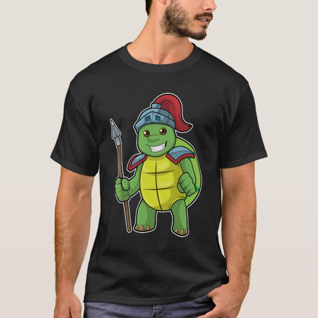 Turtle as Warrior with Spear & Helmet T-Shirt (Front)
