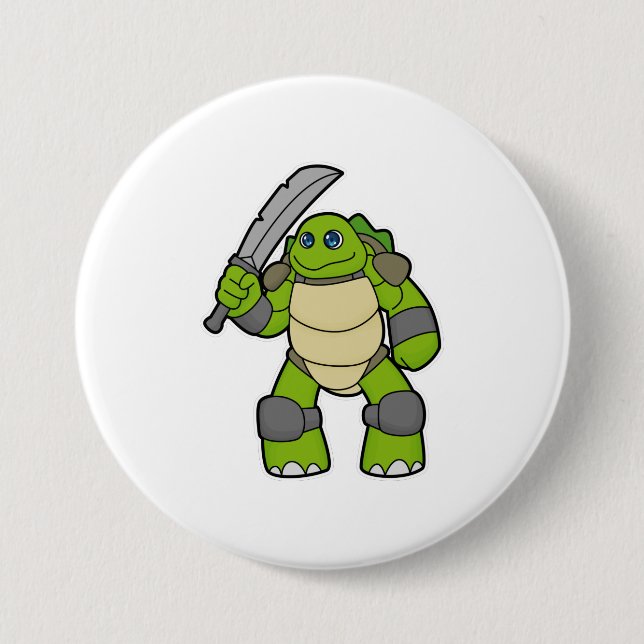 Turtle as Warrior with Sword 7.5 Cm Round Badge (Front)
