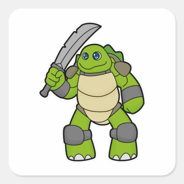 Turtle as Warrior with Sword Square Sticker (Front)