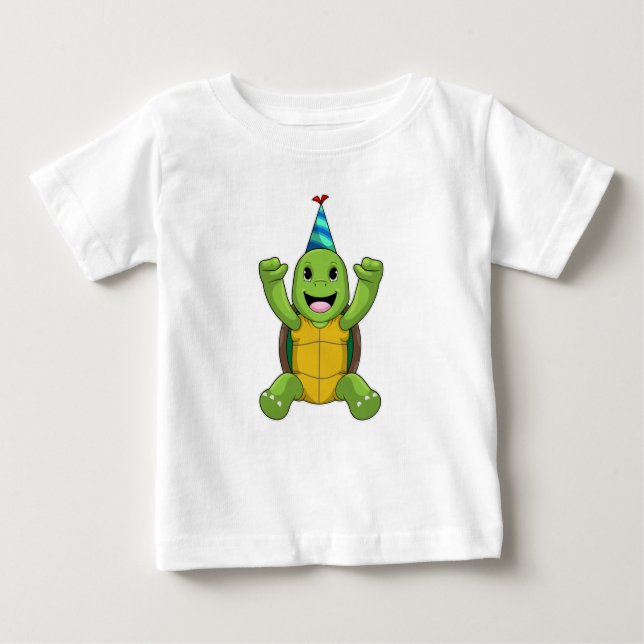 Turtle at Birthday with Party hat Baby T-Shirt (Front)