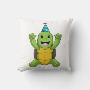 Turtle at Birthday with Party hat Cushion