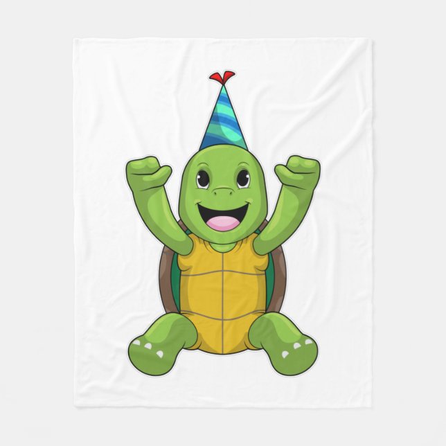Turtle at Birthday with Party hat Fleece Blanket (Front)