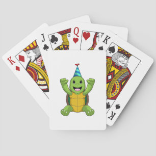 Turtle at Birthday with Party hat Playing Cards