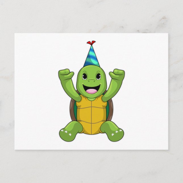 Turtle at Birthday with Party hat Postcard (Front)