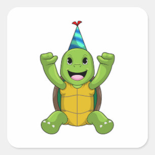 Turtle at Birthday with Party hat Square Sticker