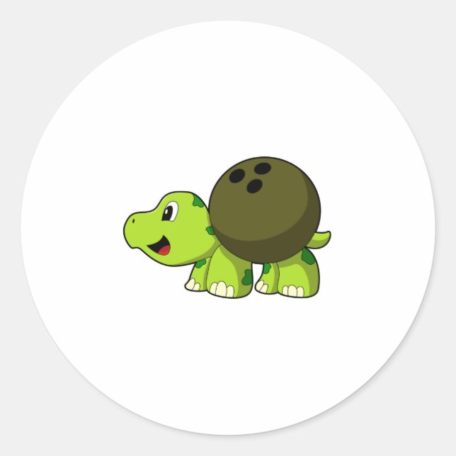 Turtle at Bowling with Bowling ball Classic Round Sticker (Front)