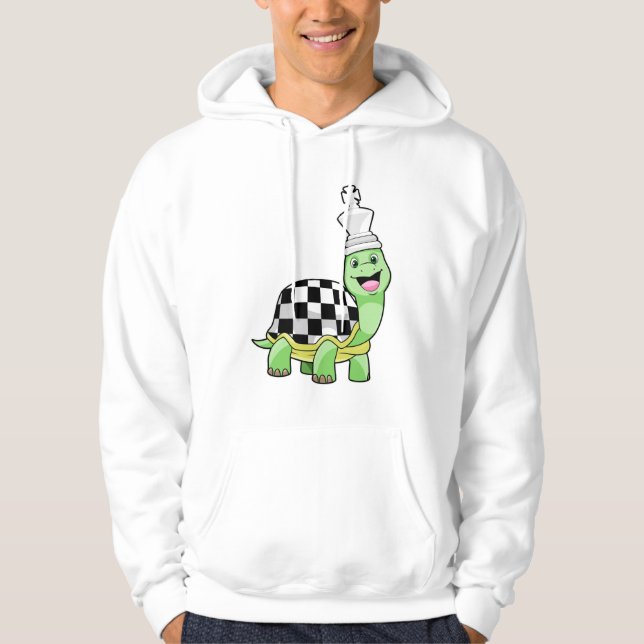 Turtle at Chess with Chess board & King Hoodie (Front)
