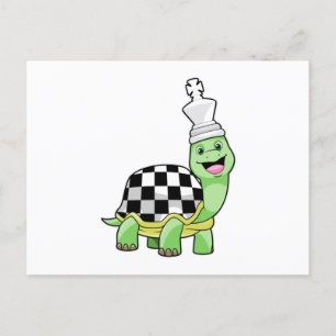 Turtle at Chess with Chess board & King Postcard