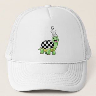 Turtle at Chess with Chess board & King Trucker Hat