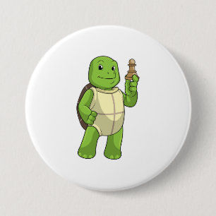 Turtle at Chess with Chess piece Pawn 7.5 Cm Round Badge