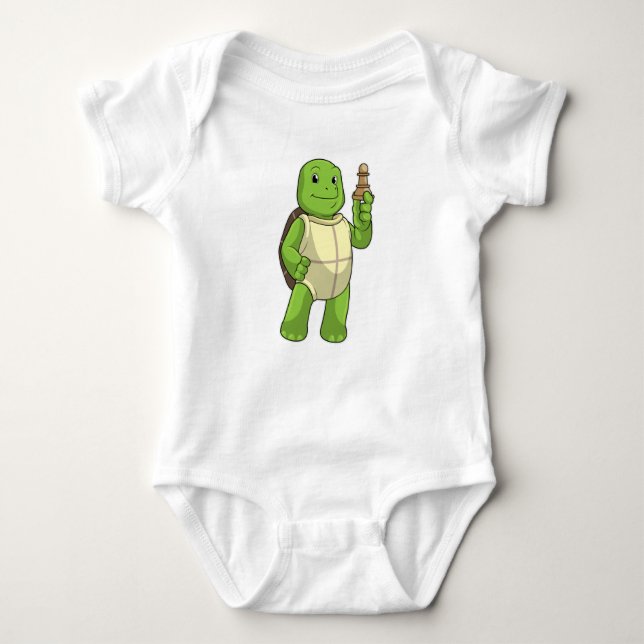 Turtle at Chess with Chess piece Pawn Baby Bodysuit (Front)
