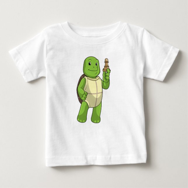 Turtle at Chess with Chess piece Pawn Baby T-Shirt (Front)