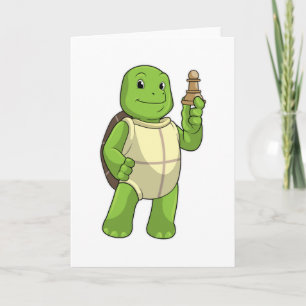 Turtle at Chess with Chess piece Pawn Card