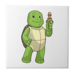 Turtle At Chess With Chess Piece Pawn Ceramic Tile