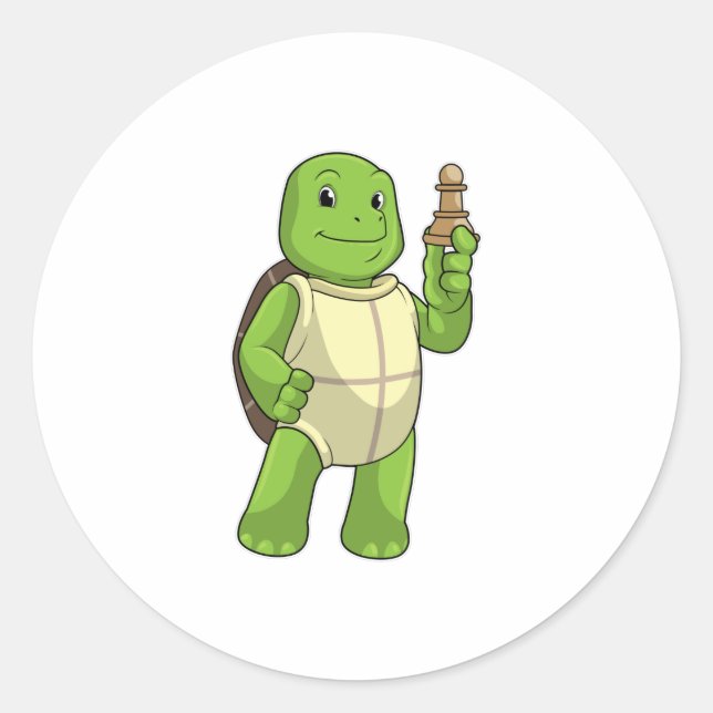 Turtle at Chess with Chess piece Pawn Classic Round Sticker (Front)