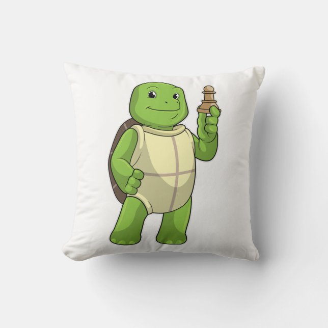 Turtle at Chess with Chess piece Pawn Cushion (Front)