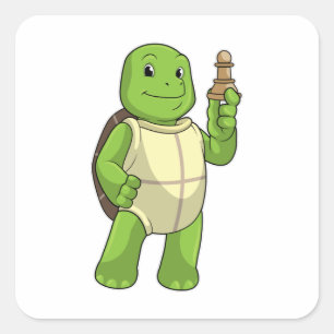 Turtle at Chess with Chess piece Pawn Square Sticker