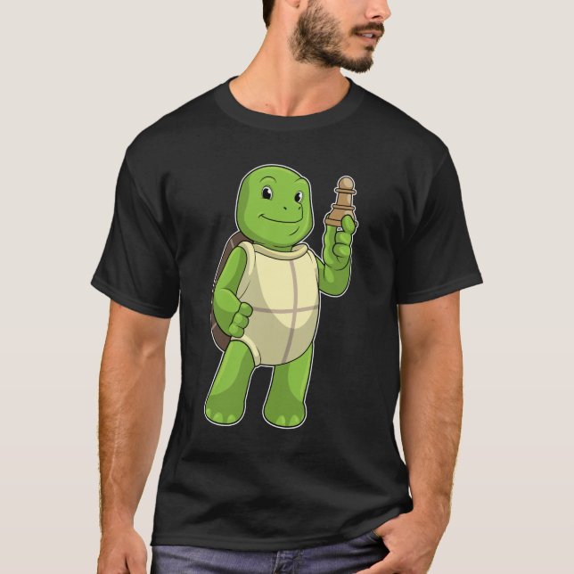 Turtle at Chess with Chess piece Pawn T-Shirt (Front)