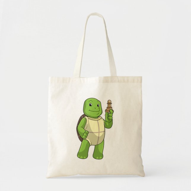Turtle at Chess with Chess piece Pawn Tote Bag (Front)