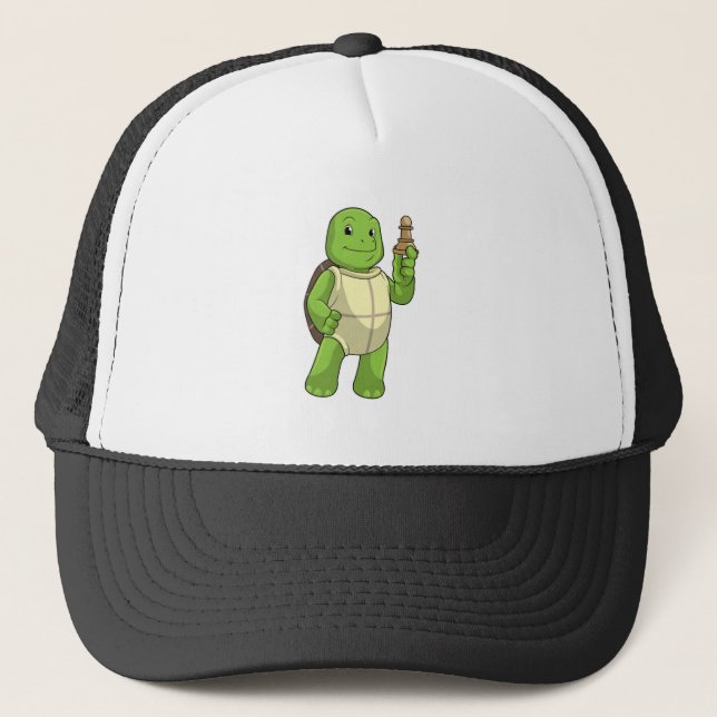 Turtle At Chess With Chess Piece Pawn Trucker Hat (Front)