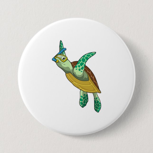Turtle at Diving with Snorkel 7.5 Cm Round Badge (Front)
