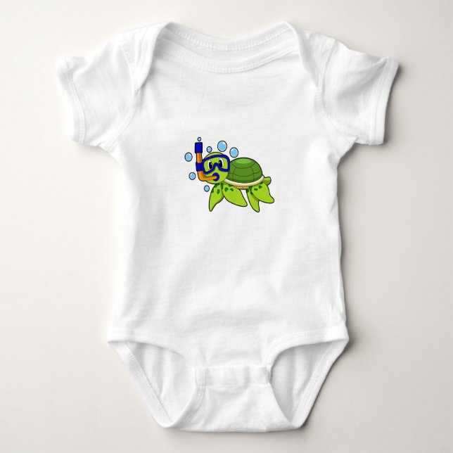 Turtle at Diving with Snorkel Baby Bodysuit (Front)