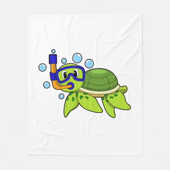 Turtle at Diving with Snorkel Fleece Blanket (Front)