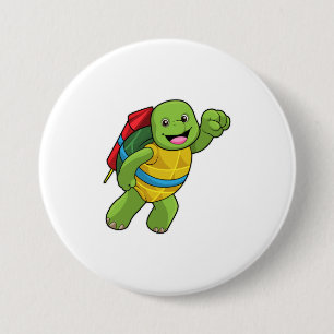 Turtle at Flying with Rocket 7.5 Cm Round Badge