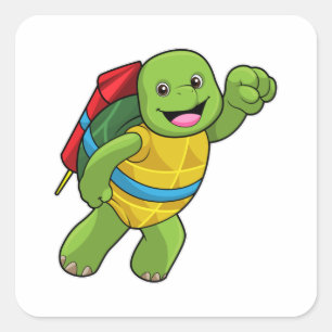 Turtle at Flying with Rocket Square Sticker