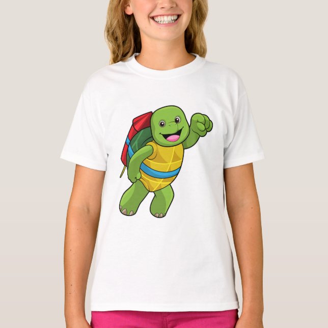 Turtle at Flying with Rocket T-Shirt (Front)