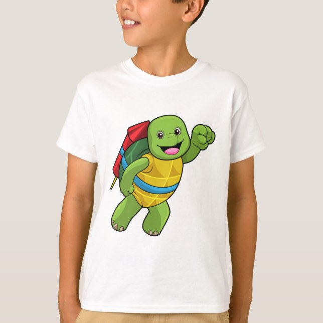 Turtle at Flying with Rocket T-Shirt (Front)