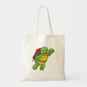 Turtle at Flying with Rocket Tote Bag