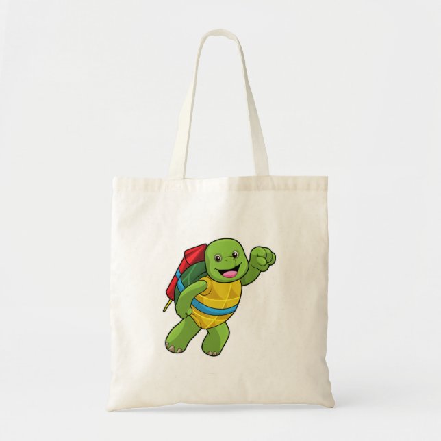 Turtle at Flying with Rocket Tote Bag (Front)