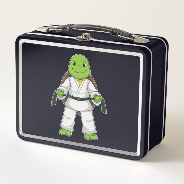 Turtle at Martial arts with black Belt Metal Lunch Box (Front)
